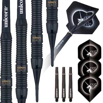 Image of Unicorn Soft Tip Darts Set Core Plus Black Brass Barrels Style 1 18 g