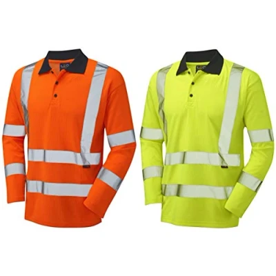 Image of Leo Workwear Swimbridge Hi Vis Comfort Poly/Cotton Sleeved Split Hem Polo Shirt, Large, Orange