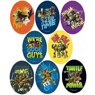 Image of 8 Screen Printed Children&#039;s Patches for Ironing onto Clothes. Heat Adhesive Applications Repairing and Decorating Trousers, Jackets, Jumpers, Backpacks, etc. (Ninja Turtles)