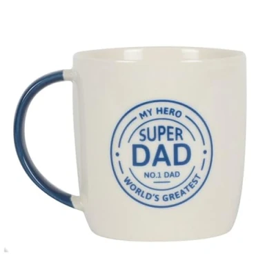 Image of Exquisite Blue &amp; White Super Dad Ceramic Mug 9x12 Centimetres Unique Lovely Design Ideal Home Decor Piece for Proud Fathers