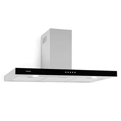 Image of Klarstein Darya Cooker Extractor Hood, EEC A, 310 m3 / h Exhaust Air, 2 Aluminium Grease Filters Included, 66 dB, Stainless Steel, Air Recirculation Possible, Black Acrylic Glass Front, Silver, 90 cm