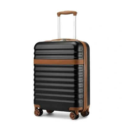 Image of Kono Carry On Suitcase Small ABS+PC Hardshell Lightweight Travel Cabin Luggage with TSA Lock Spinner Wheels (Black/Brown)