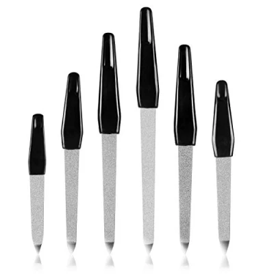 Image of URAQT Nail File Set, 6pcs Stainless Steel Files with Comfortable Handle, Professional Manicure Pedicure Tools, Double Sided Emery Boards for Acrylic and Natural Nails, 6 Sizes