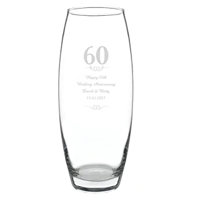 Image of CalEli Gifts Personalised Diamond Anniversary Vase. 60th Wedding Glass