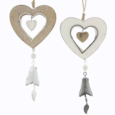 Image of Frank Flechtwaren Heart Pendant with Small Bell, Set of 2