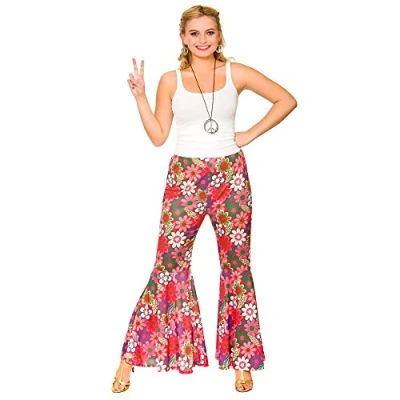 Image of Wicked Costumes Adult Womans Flower Power Hippie Pants Fancy Dress Large (UK 18 20)