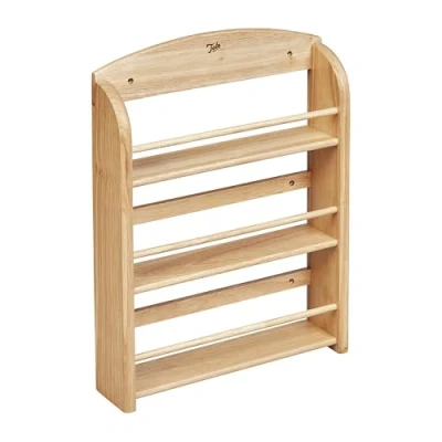 Image of Tala 18 Jar Spice Rack made with Hevea Wood, Organised Herb and storage, 3 Tier Wooden design front guard rails for easy safe Predrilled Fixing Holes, can be freestanding