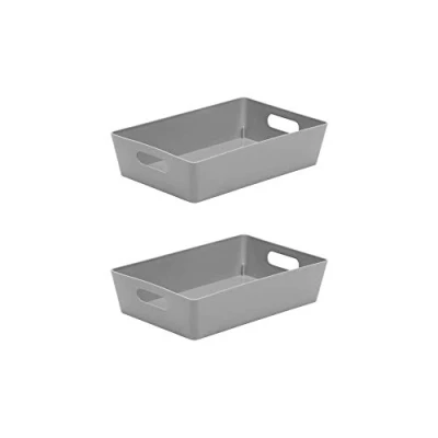 Image of Wham Bam 4.01 Cool Grey Plastic Studio Storage Baskets Office Home &amp; Kitchen Tidy Organiser 25.5 x 17 6cm (2 Baskets)