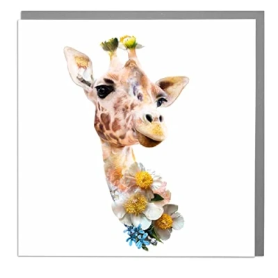 Image of Lola Design Wildlife Botanical Greeting Card Blank and Envelope Giraffe New side view