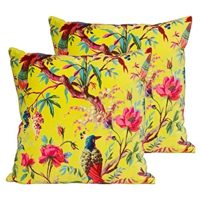 Image of Paoletti Paradise Polyester Filled Cushions (Twin Pack), Acacia, 50 x 50cm