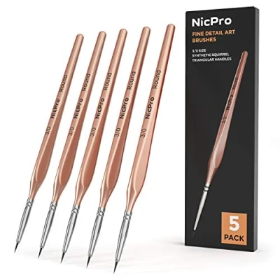 Image of Nicpro 5 PCS Fine Tip 000 Professional Miniature Painting Kit Small Detail Paint Brushes Round 3/0 Art Brush for Watercolour Oil Acrylic Craft Models Rock Army Painting, Warhammer 40k