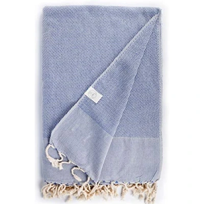 Image of Bersuse 100% Cotton Ventura XXL Throw Blanket Turkish Towel Denim Blue
