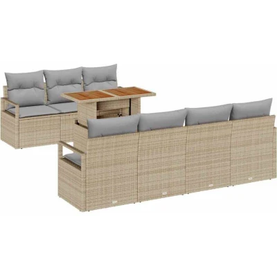Image of vidaXL 8 Piece Garden Sofa Set with Cushions Beige Poly Rattan