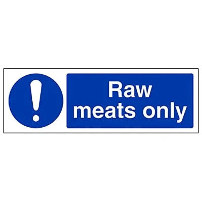 Image of V Safety Raw meat only 100x100mm Magnetic Sign
