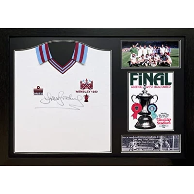 Image of Allstarsignings West Ham United 1980 FA Cup Final shirt signed by Sir Trevor Brooking with COA and proof. Professionally framed ready to hang.