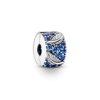 Image of Pandora Moments Feather sterling silver clip with night blue crystal