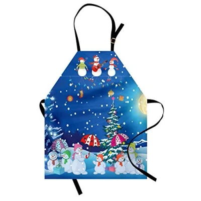 Image of ABAKUHAUS Christmas Apron, Snowman Party, Unisex Kitchen Bib Apron with Adjustable Neck for Cooking Baking Gardening, Multicolor