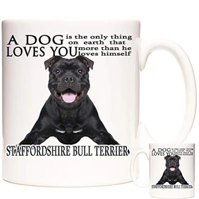 Image of Black Staffordshire Bull Terrier Dog 11oz Ceramic Gift Mug, Staffy A Loves You. Photo Mug. Coffee Mug