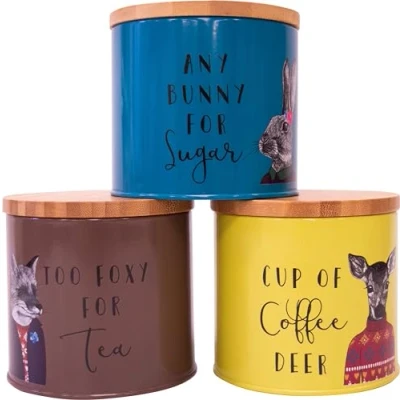 Image of Itucci After Dark Woodland Creatures Tea, Coffee &amp; Sugar Canisters Set, Multi