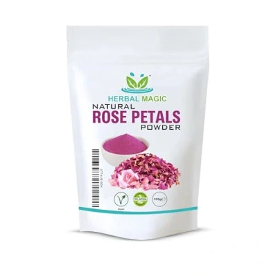 Image of Herbal Magic&#039;s Pure &amp; Natural Rose Petal Powder Whole Flower Used, Face Hair Mask, free from additives Preservatives Premium Quality 100g
