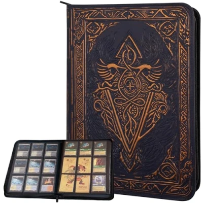 Image of Trading Card Binder 9 Pocket Album w Zipper 360 Side Loading Folder For TCG 3D PU Leather MTG, Disney Lorcana Game, Magic The Gathering, Pokemon Book Accessories Gift (Blue)