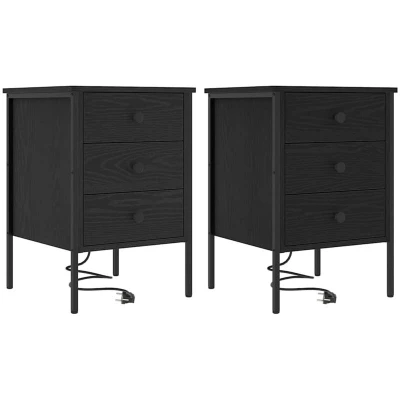 Image of Bedside Cabinets with Drawer 2 pcs Black oak 42 x 41 61 cm vidaXL