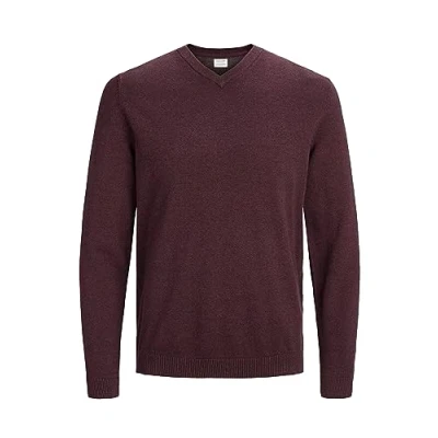 Image of JACK &amp; JONES Men&#039;s knitted V neck jumper, Red (Port Royale), XXXL
