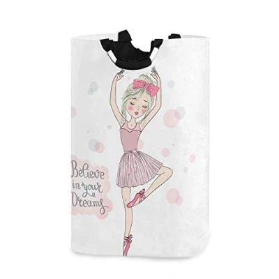 Image of Ballerina Ballet Dancer Laundry Hamper Basket Dirty Clothes Bag Believe in Your Dream Foldable Bucket Washing Bin Toys Storage Organizer for College Dorms, Kids Bedroom,Bathroom