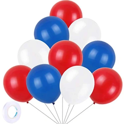 Image of Yiran Red Blue White Balloons Pack of 30 Latex 12&quot; Inch with 1pc Ribbon for Birthday Parties, Weddings, Anniversaries and Celebrations Party Decorations
