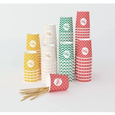 Image of 4 oz, 200 Multicoloured Espresso Cups with Wooden Stirrers, Environmentally Friendly and Disposable, Heat Resistant, Quality Cardboard, Ideal for All Hot Drinks, Coffee, Tea, Chocolate, etc.