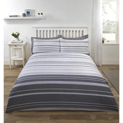 Image of Rapport Home Stratford Stripe Duvet Cover Bed Set, Grey, King Size, Cotton Blend