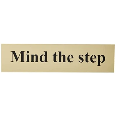 Image of Scan SCA6029 Self adhesive brass effect sign Mind the step ,White 200 x 50mm
