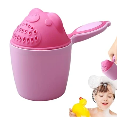Image of Teksome Rinse Cups for Kids,Bear Shampoo Cup Cartoon Baby Hair Washing with Handle Reusable Cute Animal Toddler Children