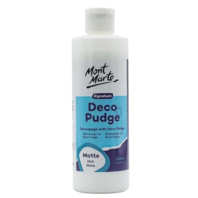 Image of Mont Marte Deco Pudge Craft Varnish Signature 236ml (8 US fl.oz) Matte, Multi Purpose Clear Sealer, and Decoupage Glue, Ideal for Acrylic Paints, Paper, Wood, Ceramics, Fabrics, Clay