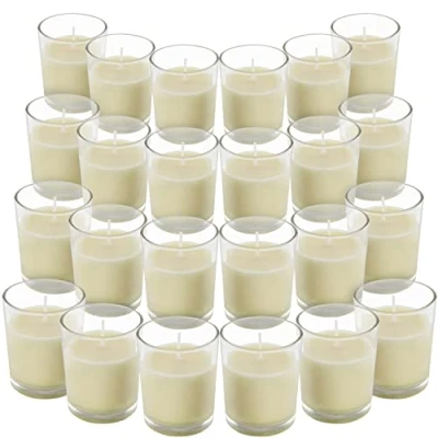Image of Belle Vous Unscented Clear Glass Filled Votive Candles (24 Pack) 12 Hour Burn Time Holders with Hand Poured Warm White Wax Ideal for Weddings, Spas, Aromatherapy &amp; Home Decor