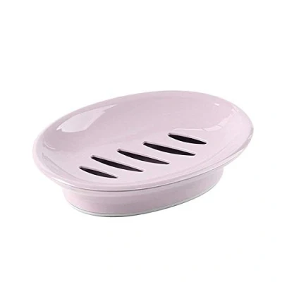 Image of dragonaur Kitchen Bathroom Double Layers Oval Soap Dishes Storage Box Holder Stand size Medium (Pink)