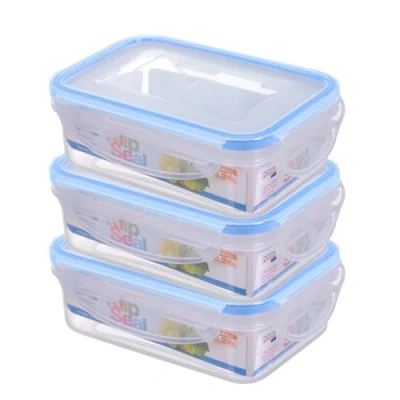 Image of HOMESHOPA Plastic Airtight Food Storage Container, 3 Pack 240ml Leakproof Rectangle Container with Clip Lock Lid, BPA Free Reusable Meal Prep Lunch Box Microwave Freezer &amp; Dishwasher Safe