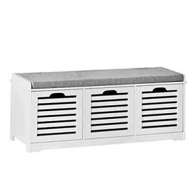 Image of SoBuy® White Storage Bench with 3 Drawers &amp; Removable Seat Cushion, Shoe Cabinet Bench, FSR23 W