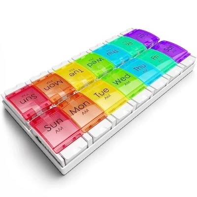 Image of JFA Medical Weekly Pill Box Organiser/Reminder for Medicines Supplements, Vitamins, 7days, 2 compartments per Day