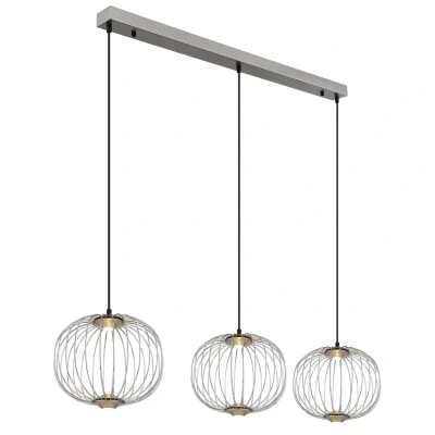 Image of Galway Bar Pendant Ceiling Light Nickel Matt 3x LED 3000K