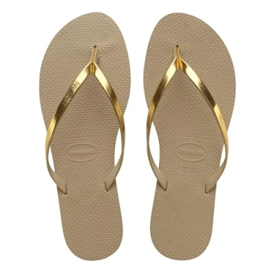 Image of Havaianas Women&#039;s You Metallic Flip Flop, Golden Sand Metallic, 1/2 UK Narrow
