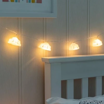 Image of Set of 10 Battery Powered Cloud Fairy String Lights, Decoration Lights for Kids Bedroom