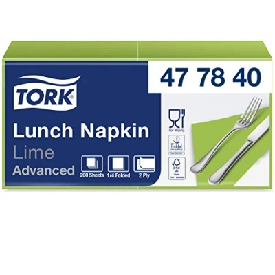 Image of Tork 477840 Lime Lunch Napkin / 2 Ply Advanced, Unprinted Serviette in Light Green 10 x 200 Sheets