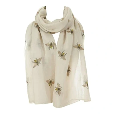 Image of Women&#039;s Glitter Bumble Bee Print Ladies Scarf Lightweight Fashion Wrap (Beige)