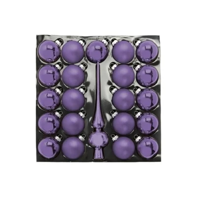 Image of HEITMANN Deco Christmas Tree Decoration Set Glass Baubles + Topper of 21, Purple