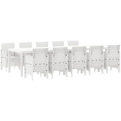 Image of vidaXL 11 Piece Garden Dining Set White Poly Rattan