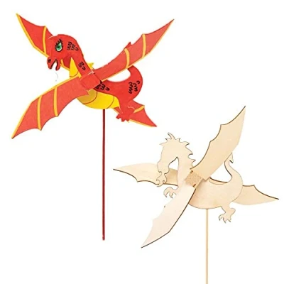 Image of Baker Ross Dragon Wooden Windmill Kits Pack of 3, Chinese New Year Craft Kit, Crafts For Kids (FE240)