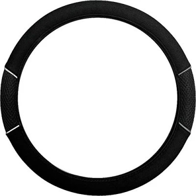 Image of XtremeAuto® Half Leather Universal Car/Van/Camper van Black Steering Wheel Cover Glove 37 39cm