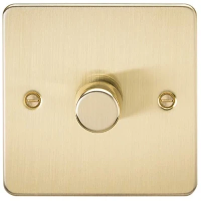 Image of KnightsBridge 1G 2 way 10 200W (5 150W LED) Intelligent Flat Plate Dimmer Brushed Brass
