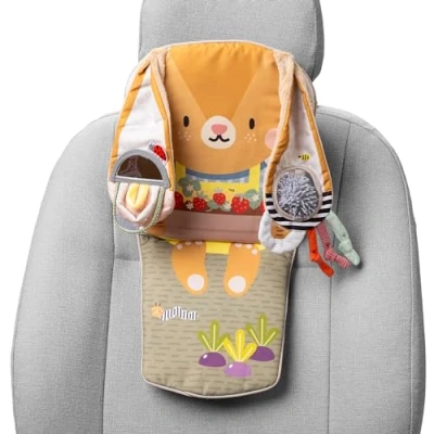 Image of Taf Toys TAF13325 Bunny Play and Kick Car Travel Activity Centre. Easy to Fit Adjust with Sensory Hanging Safe Mirror. Suitable for Baby Boys &amp; Girls from Birth